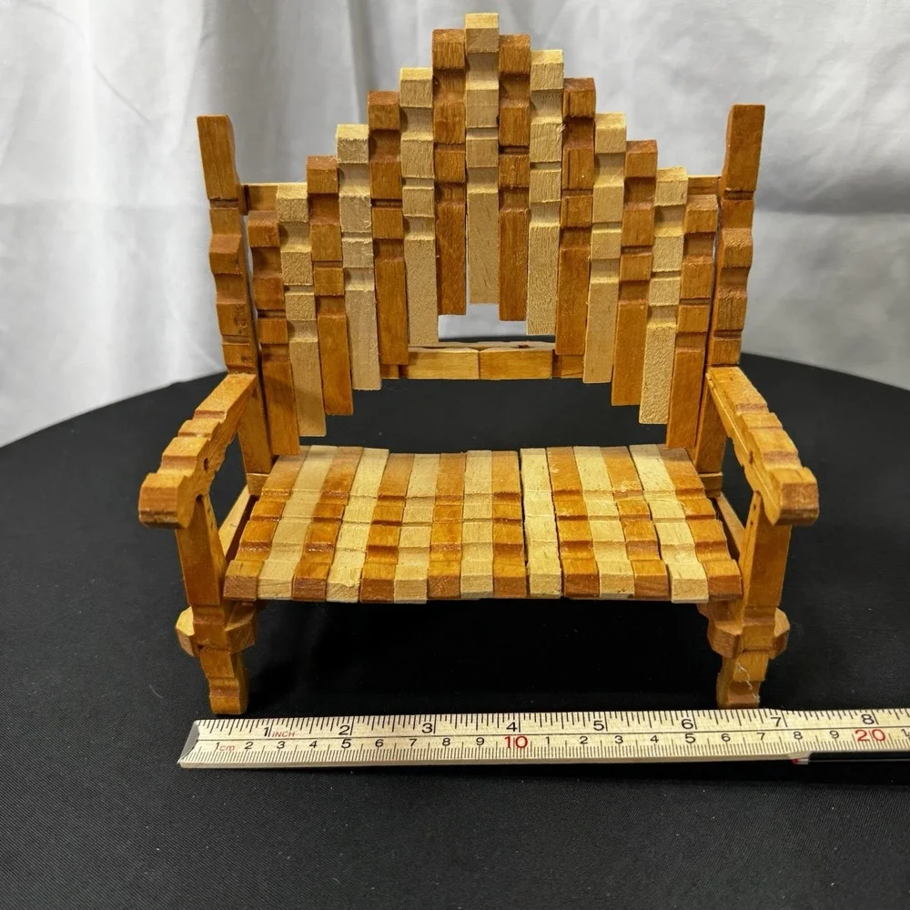 Handmade Doll Bench Made From Wooden‎ Clothes Pins, Unique Piece, 6.5